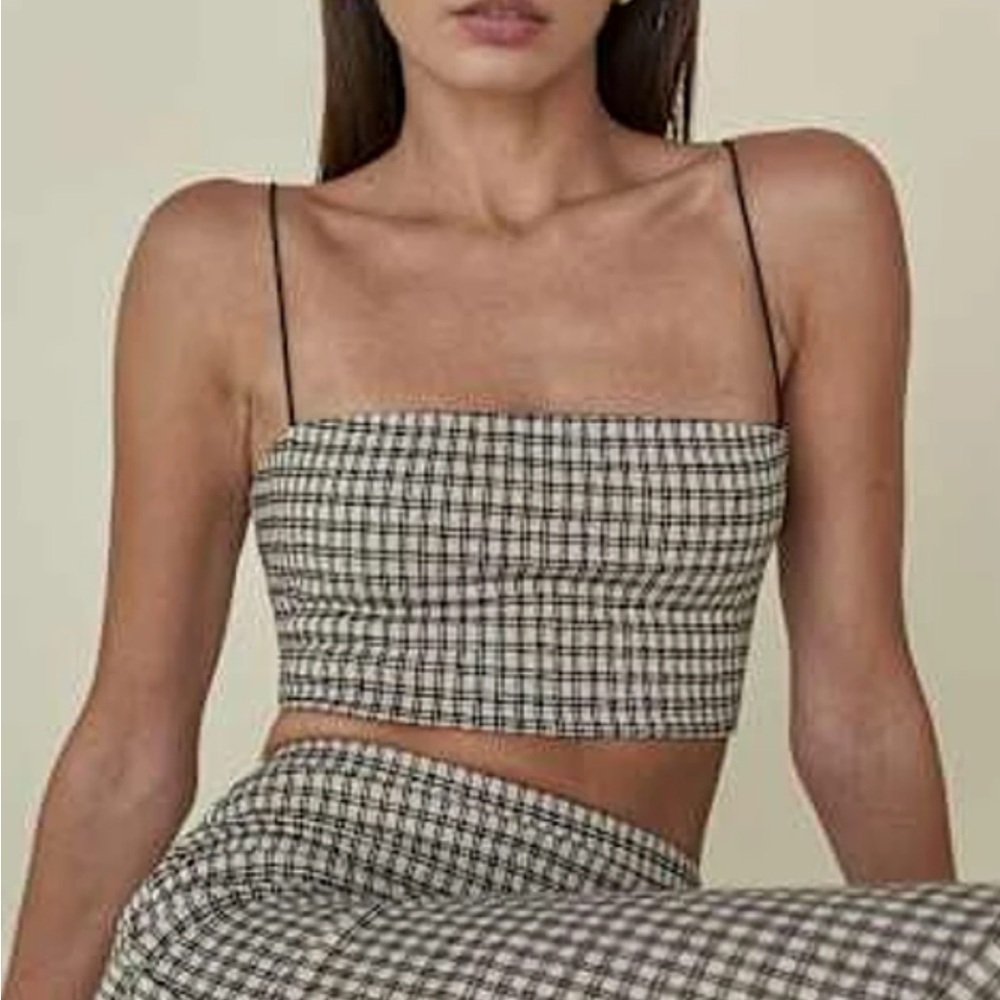 Reformation Plaid Crop Top - Black and White